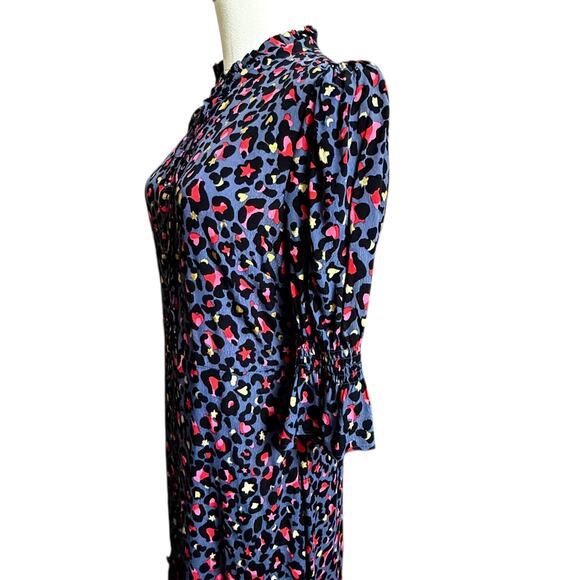 WYSE London Aimee Leopard Midi Dress Size 1 Fit S Ruffled Neckline 100% Viscose - Picture 6 of 13